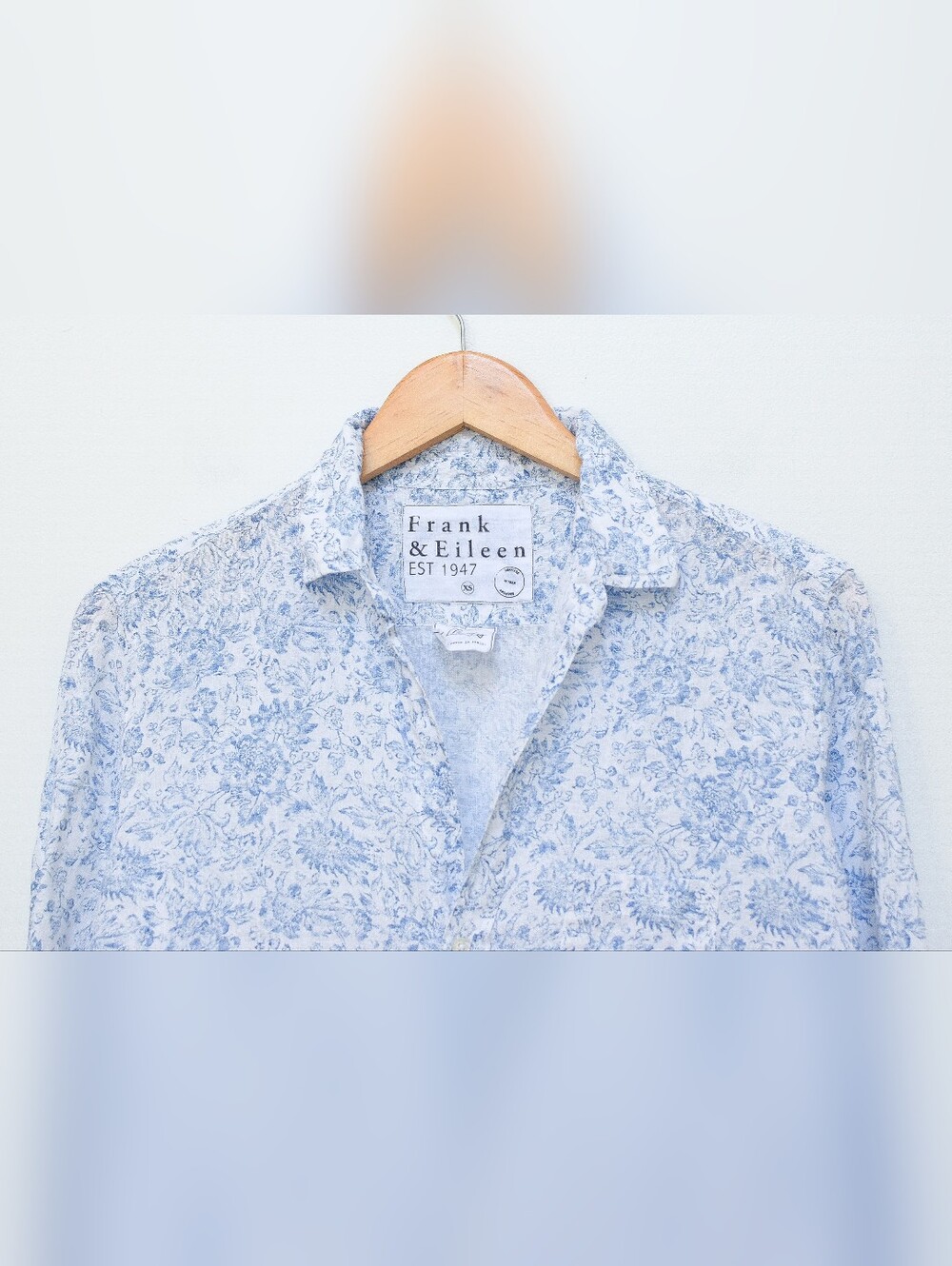 Frank & Eileen Mary Shirt Dress Linen Floral Blue White Size XS Coastal Heritage - Picture 4 of 15